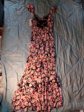 Rewind Black Maxi Dress with Pink Floral Print